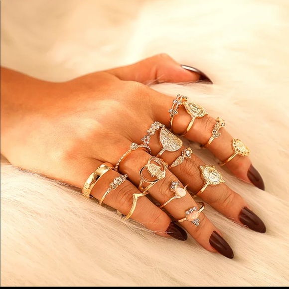 15pcs/set Bohemian Gold Ring Set - Picture 2 of 6